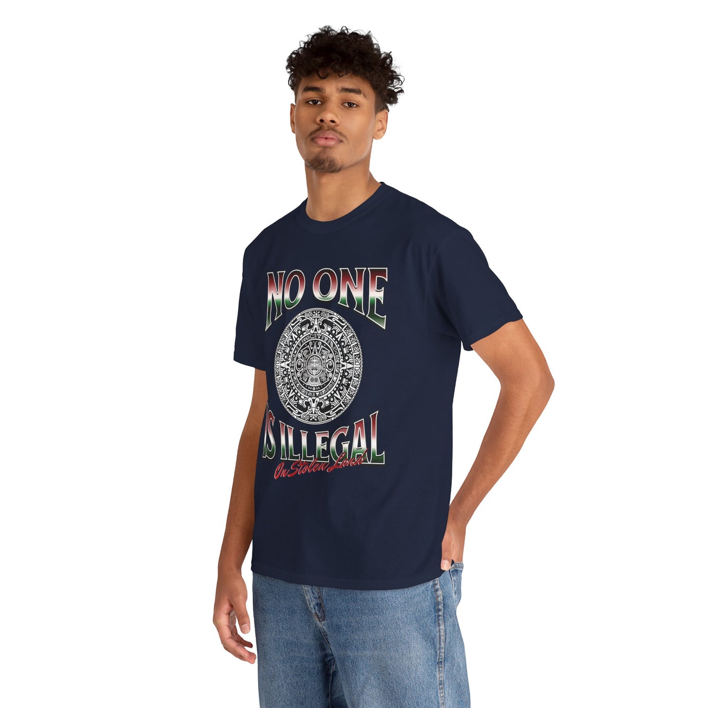 Unisex Heavy Cotton Tee - "No One Is Illegal On Stolen Land" Graphic, Social Justice Apparel, Inspirational T-Shirt, Protest Wear, Inclusive Fashion