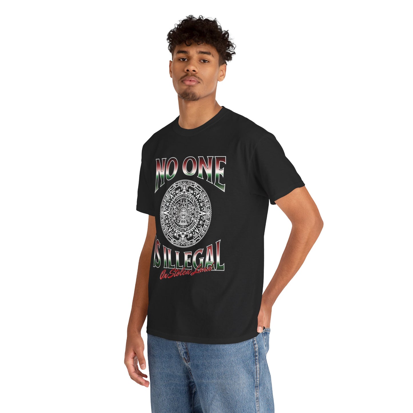 Unisex Heavy Cotton Tee - "No One Is Illegal On Stolen Land" Graphic, Social Justice Apparel, Inspirational T-Shirt, Protest Wear, Inclusive Fashion